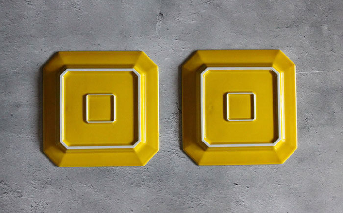 【波佐見焼】Natural正角プレート 2枚セット（イエロー）食器 皿【光春窯】 [XD106]