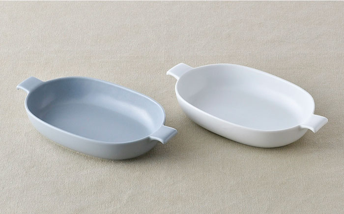 【波佐見焼】オーブンウェア グラタン皿 ホワイト・グレー ペアセット【光春窯】 [XD60]