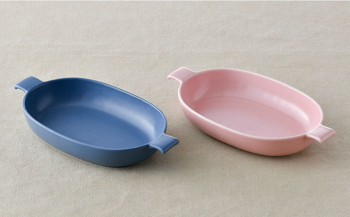 【波佐見焼】オーブンウェア グラタン皿 ピンク・ブルー ペアセット【光春窯】 [XD61]
