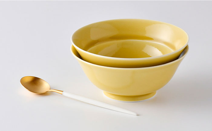 【波佐見焼】粋碗 どんぶり 茶碗 イエロー ペアセット【光春窯】 [XD67]