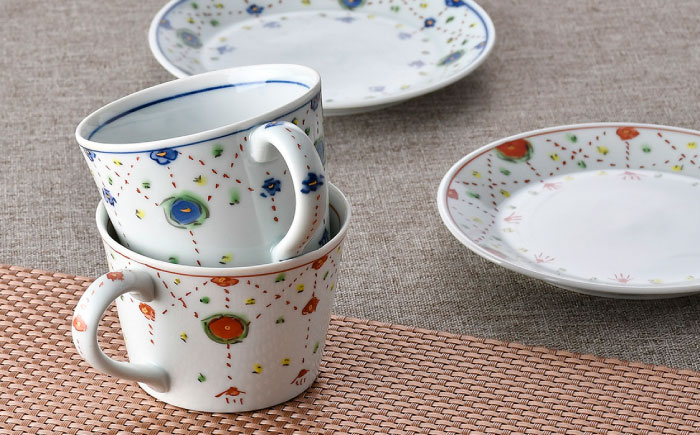 【波佐見焼】ヨーラク カップ&ソーサー ペアセット【一夢窯】 [XE07]