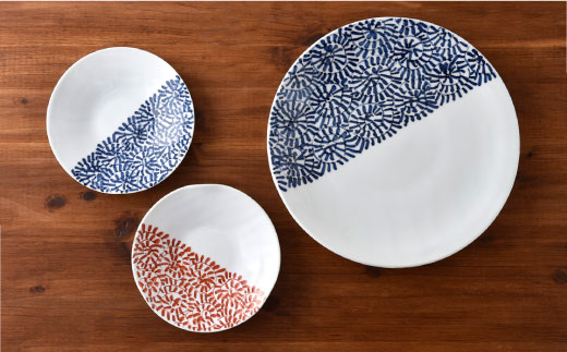 【波佐見焼】タコ唐草 大皿・取皿 3点セット プレート ケーキ皿 取り皿【一夢窯】 [ZD07]