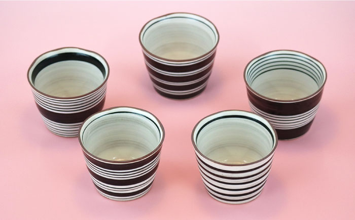 【波佐見焼】蕎麦猪口（マルチカップ）ボーダー そばちょこ 小鉢 陶器 【鐵山陶器】 [ZD10]