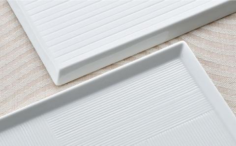 【波佐見焼】白磁手彫 ハーフトレイ プレート 2枚セット【一真窯】 [BB50]