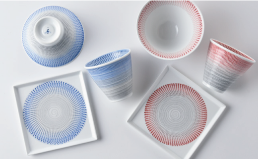 【波佐見焼】富士碗 富士カップ 色染飛カンナスクエア皿 茶碗 カップ プレート ペアセット【一真窯】 [BB07]