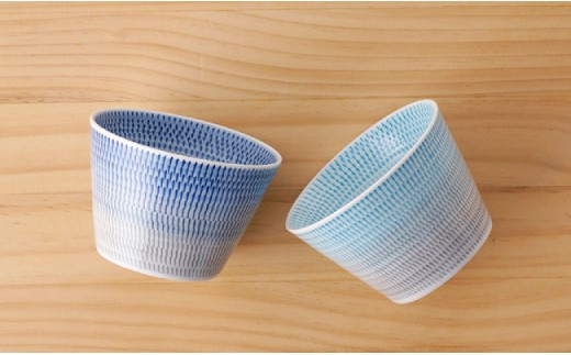 【波佐見焼】 色染流し そばちょこ 2点セット 青・水色 【一真陶苑】 [BB15]