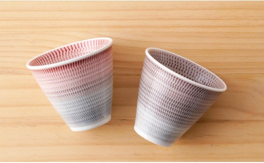 【波佐見焼】 色染流し 湯呑 2点セット 赤・ネズミ色 【一真陶苑】 [BB20]