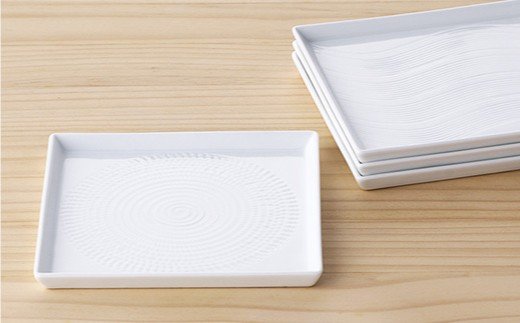 【波佐見焼】白磁手彫 スクエア皿 プレート 13.5cm 4点セット【一真陶苑】 [BB31]