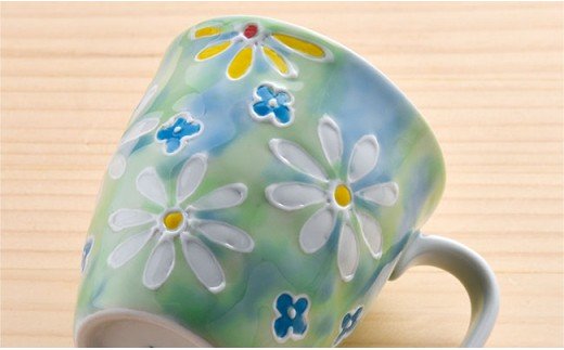 【波佐見焼】コスモス小花 茶碗 マグカップ ピンク・グリーン 2色セット【大新窯】 [DC22]