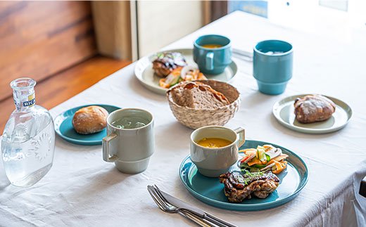 【波佐見焼 マルヒロ】HASAMI SEASON 01 マグ・プレートミニ ペアセット（4点）イエローベージュ×グリーン [EB45]