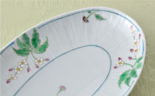 【波佐見焼】草花紋 長楕円皿 ボウル  2枚組み【藍水】 [GB16]