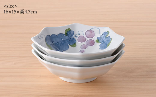 【波佐見焼】八角平鉢 小鉢 人気の柄 3点セット【松幸陶芸】 [HB14]