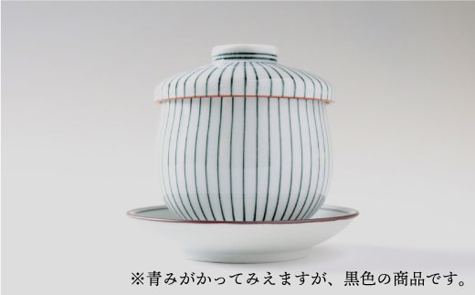 【波佐見焼】細十草 ペア 台皿付き 蒸し碗 (黒・赤)【奥川陶器】 [KB25]