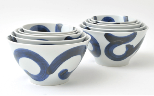 【波佐見焼】太唐草 丼 どんぶり セット 5サイズ 各2個ずつ【福田陶器店】 [PA29]