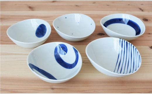 【波佐見焼】染付変形 小鉢 5個セット【團陶器】 [PB10]