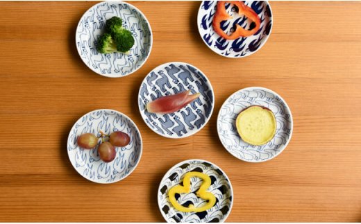 【波佐見焼】natural69 Janke 豆皿5枚セット 色バク／白バク／色ツバメ／白ツバメ／縞アルパカ [QA08]