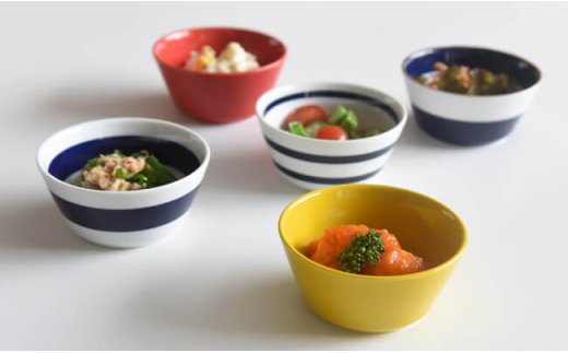【波佐見焼】ボーダーボーダー ボウル M 5柄セット【natural69】 [QA49]