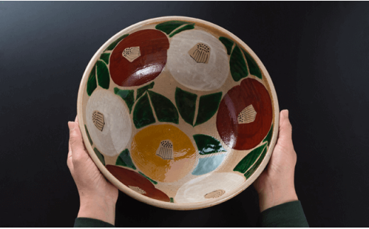 【波佐見焼】魯山人写椿 大鉢 /抹 茶碗 セット（桐箱入） どんぶり ボウル【利左エ門窯】 [QB01]