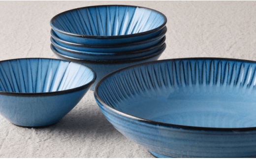 【波佐見焼】大人気しのぎシリーズ！蒼鎬（あおしのぎ）盛鉢セット 取り皿 食器 ボウル 【利左エ門窯】 [QB03]