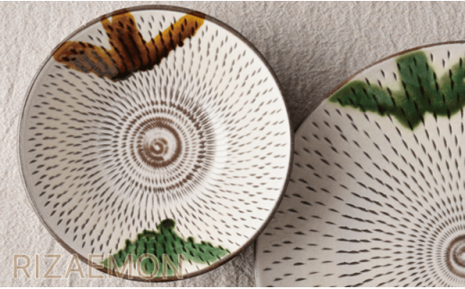 【波佐見焼】民芸飛び鉋（かんな）杓掛シリーズ 皿・盛鉢４人セット プレート 取り皿 食器【利左エ門窯】 [QB07]