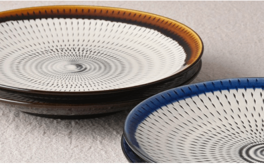 【波佐見焼】黒陶釉彩飛び鉋（かんな） 和ん プレート ４人セット 大皿 食器 陶器【利左エ門窯】 [QB11]