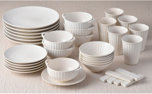 【波佐見焼】白鎬（しろしのぎ） パーティーセット 取り皿 プレート スープカップ【利左エ門】 [QB22]