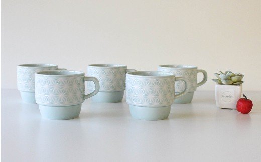 【波佐見焼】麻の葉シリーズ マグカップ ブルー 5個セット【陶芸ゆたか】 [VA44]