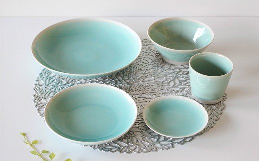 【波佐見焼】シャイニーカラー 水色（アマゾナイト）10点セット 皿 ボウル カップ 【陶芸ゆたか】 [VA55]