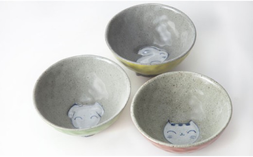 【波佐見焼】動物 飯碗 ３色セット 茶碗 【國右エ門窯】 [VB07]