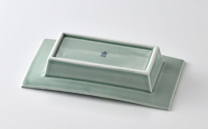 【波佐見焼】ながさき青磁 青海波青磁掛分 角灰皿 1点【くらわんか】 [AA53]