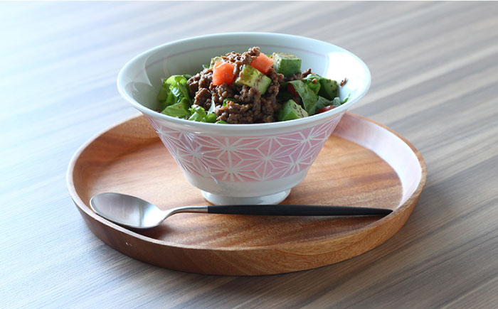 【波佐見焼】麻の葉 おしゃれDON どんぶり ピンク【Cheer house】 [AC126]