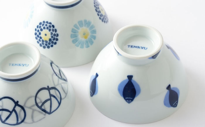 【波佐見焼】丸紋菊・二色葉・フィッシュ 茶碗 3柄セット 食器 皿【Cheer house】 [AC246]