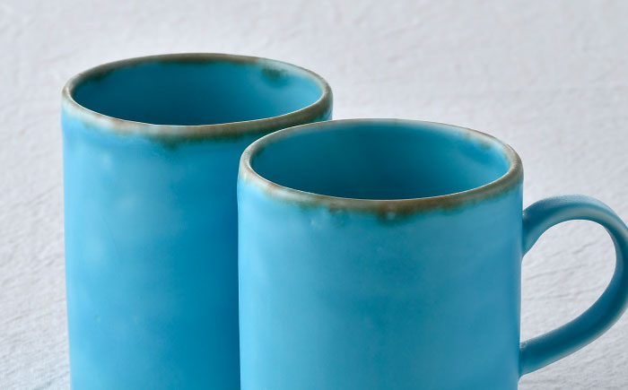 【波佐見焼】ターコイズブルー ストレートマグカップ ペア 食器【長十郎窯】 [AE81]
