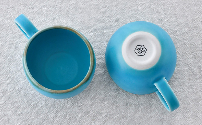 【波佐見焼】ラウンドマグカップ ペアセット ターコイズブルー【長十郎窯】 [AE94]