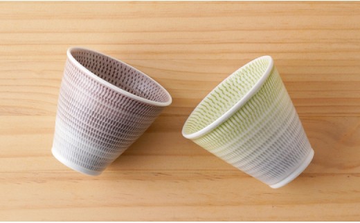 【波佐見焼】 色染流し 湯呑 2点セット 緑・ネズミ色  食器 皿 【一真陶苑】 [BB22]