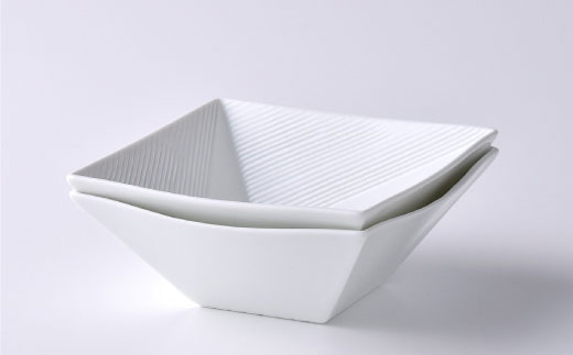 【波佐見焼】白磁手彫 角小鉢 2点セット1 食器 皿 【一真陶苑】 [BB37]