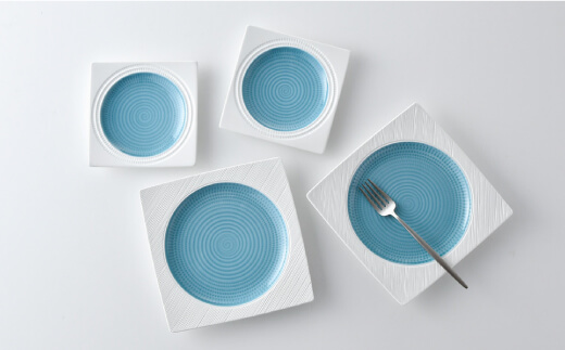 【波佐見焼】ブルースプレッド 角皿 大小4点セット【一真陶苑】 [BB45]