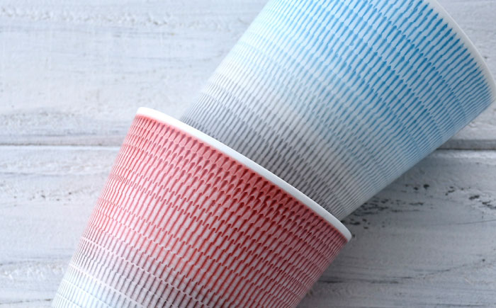 【波佐見焼】色染め流し フリーカップ （大） 赤・トルコ【一真窯】 [BB58]