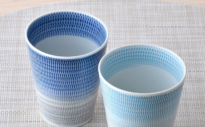 【波佐見焼】色染め流し フリーカップ （大） 青・トルコ【一真窯】 [BB59]