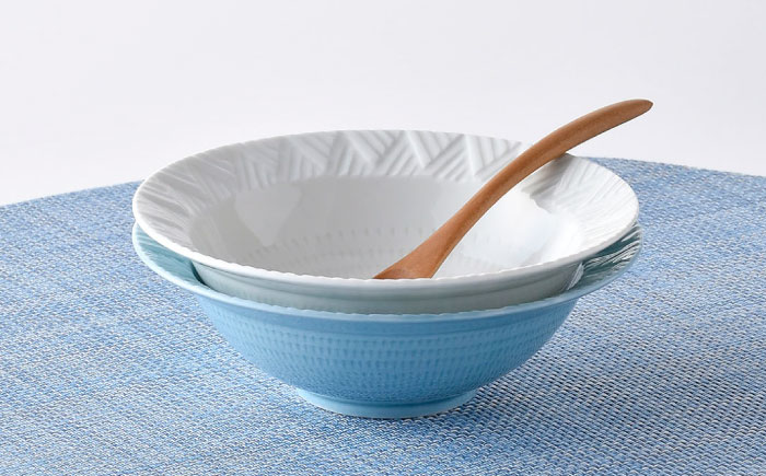 【波佐見焼】WAVE小鉢2個セット（白・トルコブルー）食器 皿【一真窯】 [BB62]