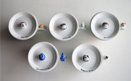 【波佐見焼】animal マグカップ 蓋付き 5個セット 【作家はな】【陶藤】 [BE05]