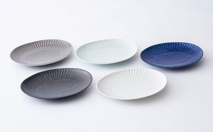 【波佐見焼】しのぎ 楕円皿 プレート（小） 5colors 5枚セット【一龍陶苑】 [CC56]