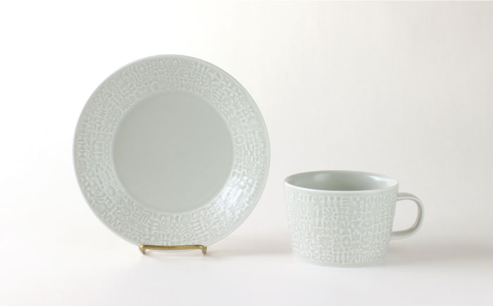 【波佐見焼】PATTERNED PLATE,MUG  セット morning mist 【BIRDS' WORDS】 [CF035]