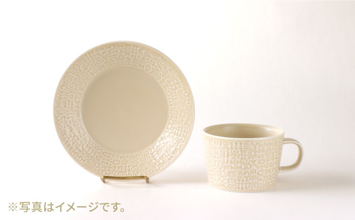 【波佐見焼】PATTERNED PLATE,MUG  セット ecru 【BIRDS' WORDS】 [CF036]