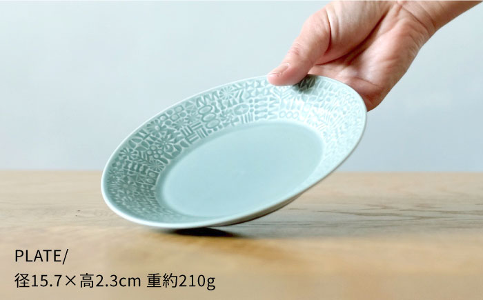 【波佐見焼】PATTERNED PLATE・MUG ペア 4点セット squall gray + ecru【BIRDS’ WORDS】 [CF041]