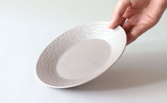 【波佐見焼】PATTERNED PLATE・MUG ペア 4点セット yellow + greige　【BIRDS’ WORDS】 [CF086]