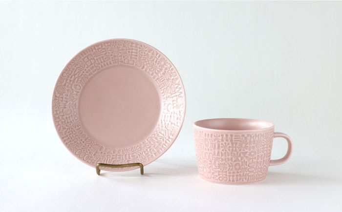 【波佐見焼】PATTERNED PLATE,MUG セット antique rose 【BIRDS’ WORDS】 [CF088]