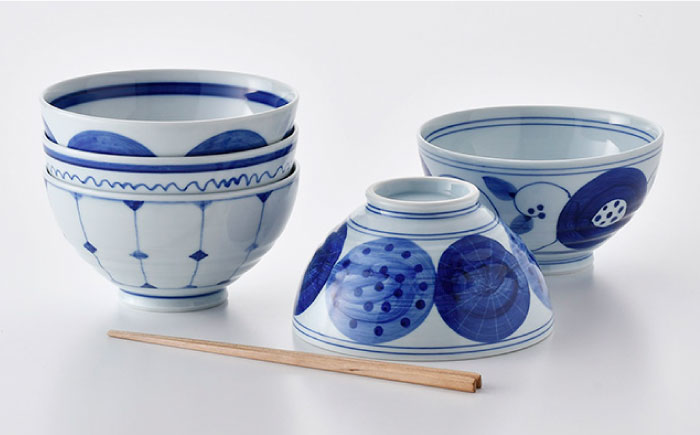 【波佐見焼】染付丸丼 どんぶり 5個セット【大新窯】 [DC103]