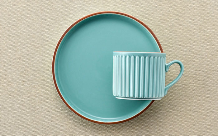 【波佐見焼】ギアシリーズ カップ＆ソーサー セージ＆カーキ プレート マグカップ ペアセット  17.5cm 6寸【大新窯】 [DC111]