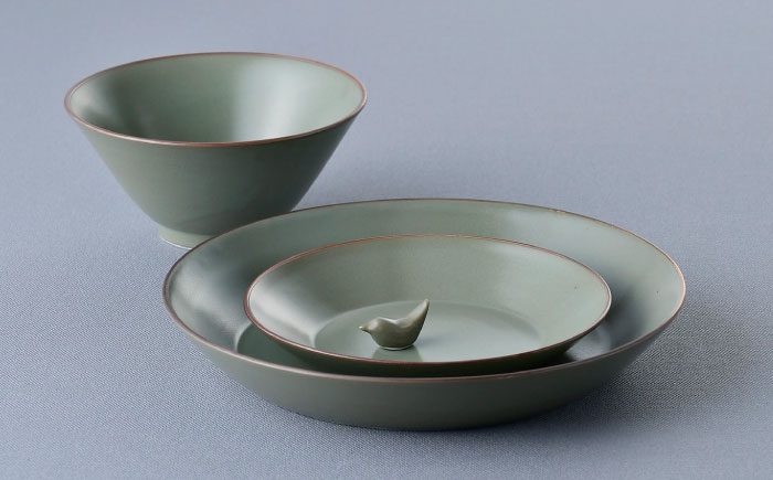 【波佐見焼】マットカラー茶碗セット（カーキ）食器 皿【大新窯】 [DC139]